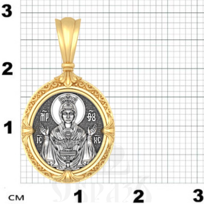 нательная икона божией матери «неупиваемая чаша», серебро 925 проба с золочением (арт. 18.029)